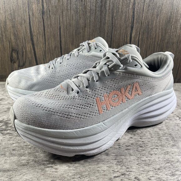 Hoka One One Bondi 8 Womens 9 Shoes Gray Running Sneaker Gym 1127952 HMLR - Picture 2 of 11